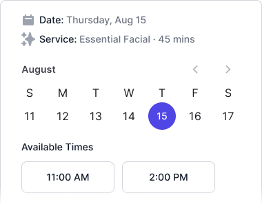 DaySpark online booking interface